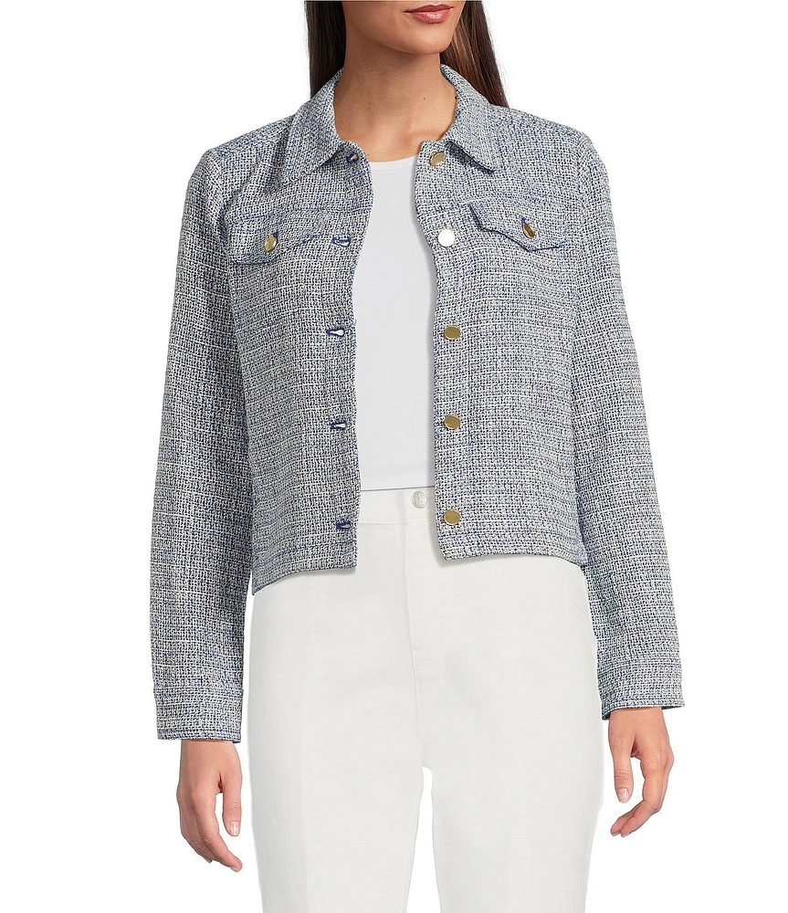 J.McLaughlin Colby Tweed Point Collar Long Sleeve Button Front Jacket