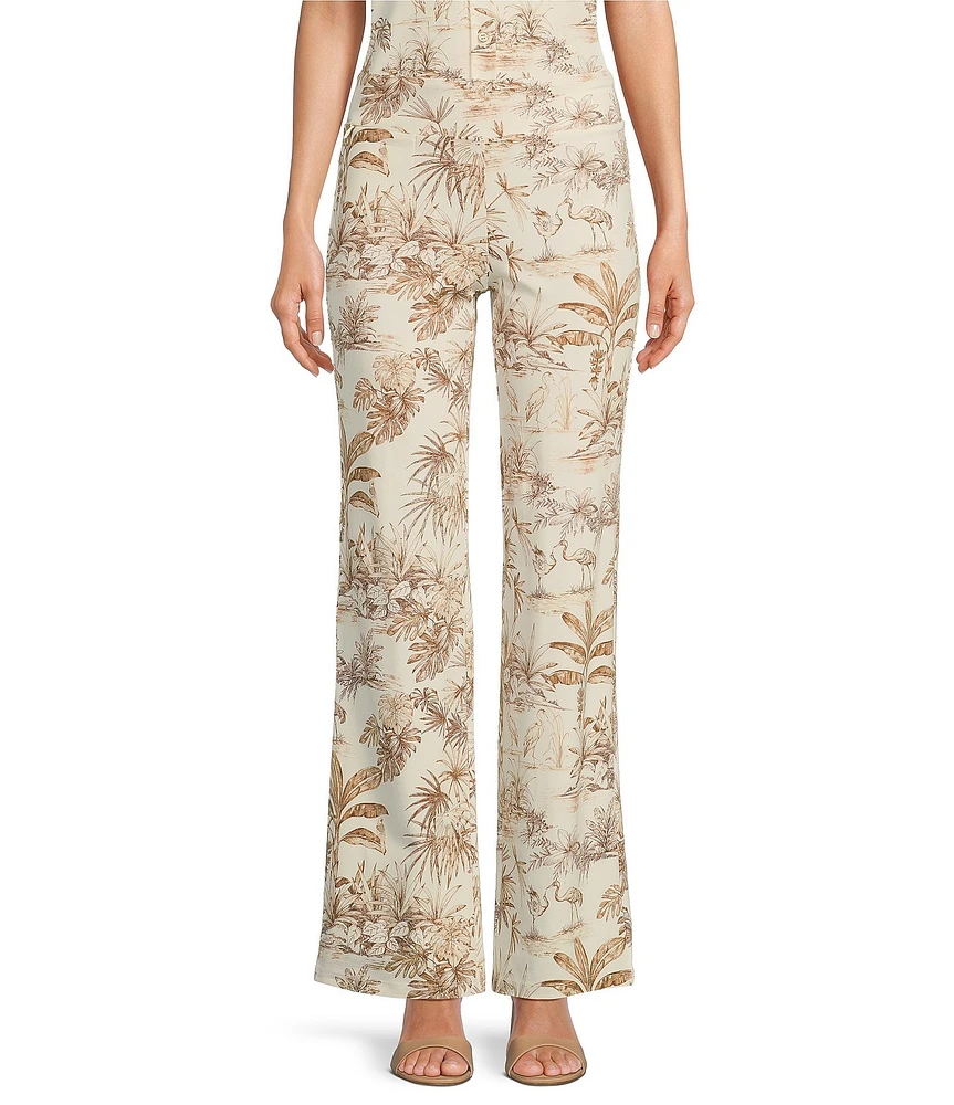 J.McLaughlin Coordinating Carmel Print Catalina Cloth Elastic Waist Straight Leg Pull On Pants