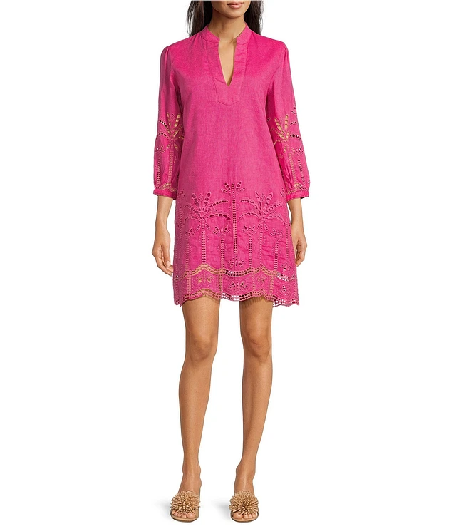 J.McLaughlin Woven Eyelet Split V-Neck 3/4 Sleeve Dress | Liberty Center J.McLaughlin Woven Eyelet Split V-Neck 3/4 Sleeve Dress | Liberty Center