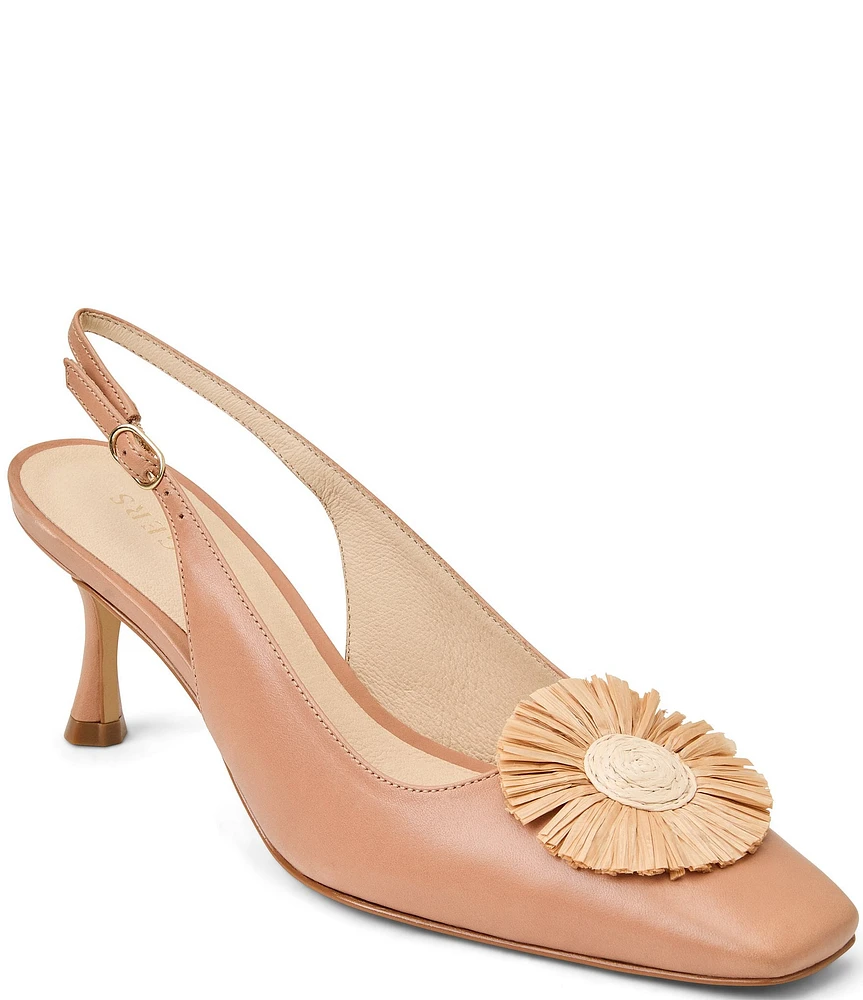 Jack Rogers Brynn Leather Raffia Floral Ornament Slingback Pumps