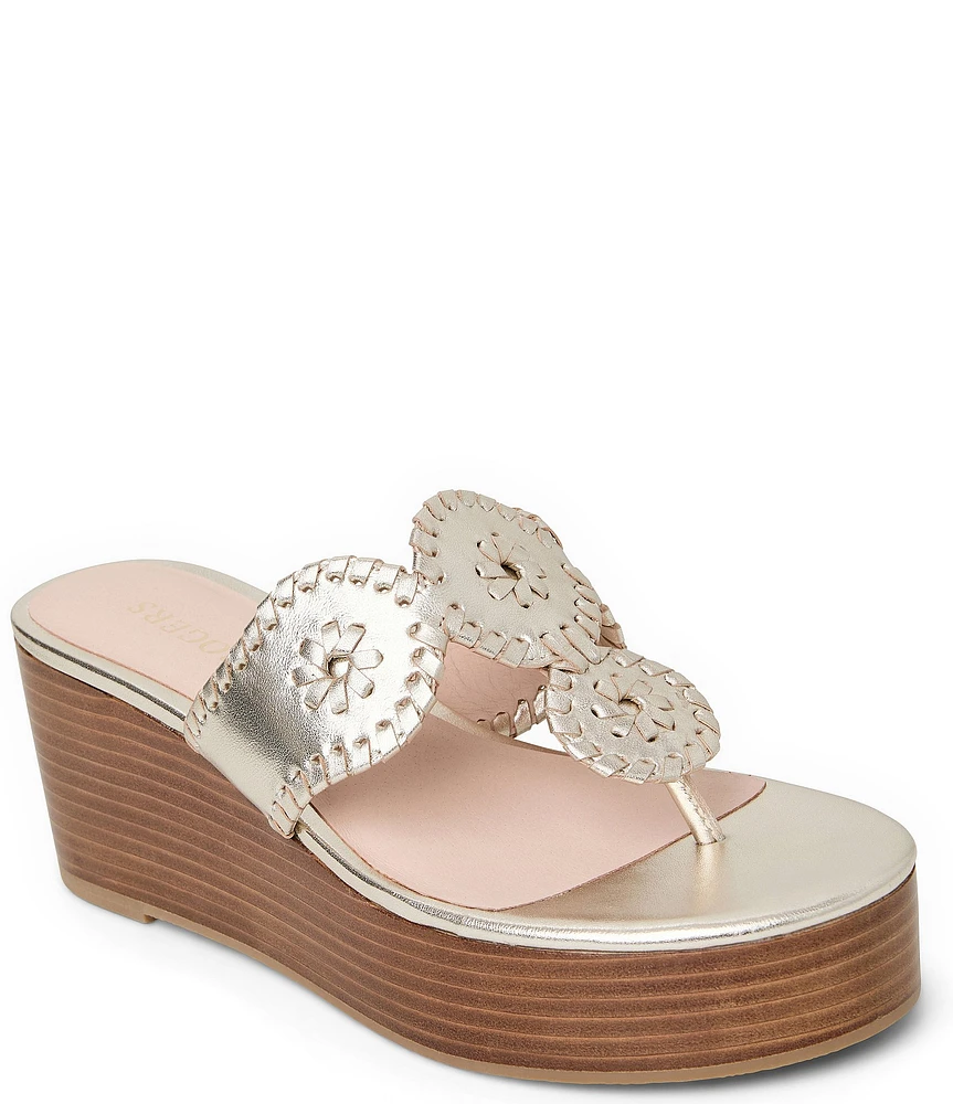 Jack Rogers Kimberly Leather Thong Platform Wedge Sandals
