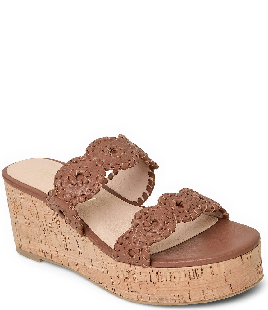 Jack Rogers Laurin Leather Platform Wedge Slide Sandals
