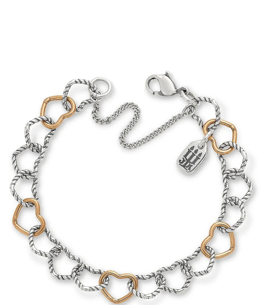 James Avery Twisted Wire Two Tone Connected Hearts Chain Charm Bracelet