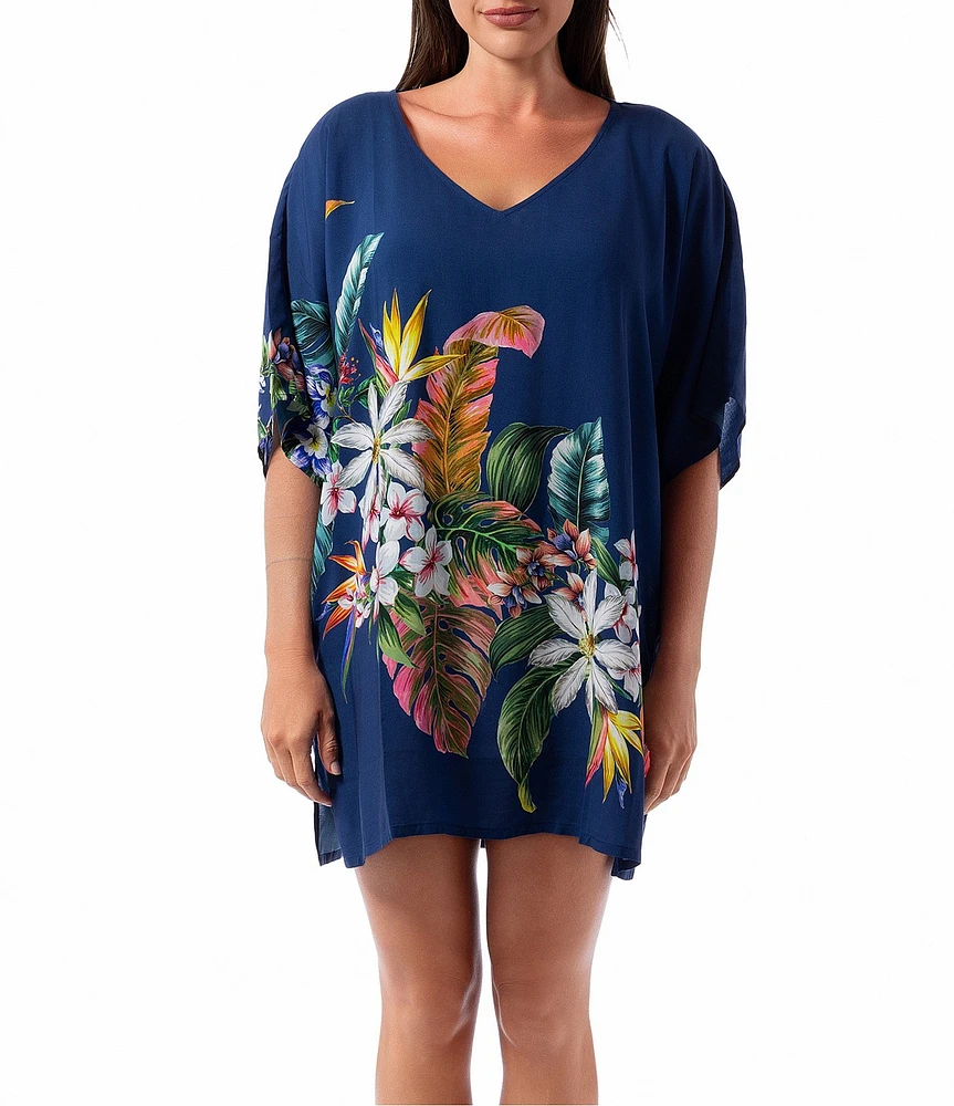 Jantzen Palm Delight Celia V-Neck Tunic Swim Cover-Up