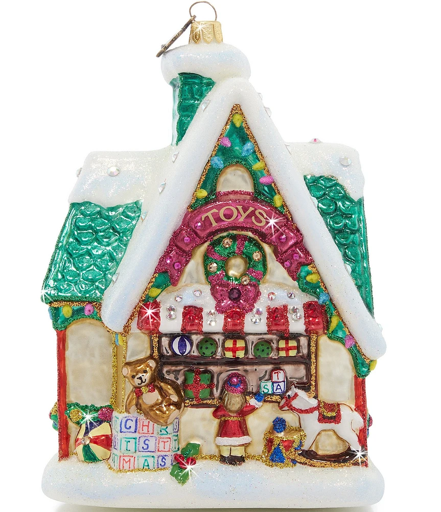 Jay Strongwater Holiday Collection Christmas Toy Shop Glass Ornament