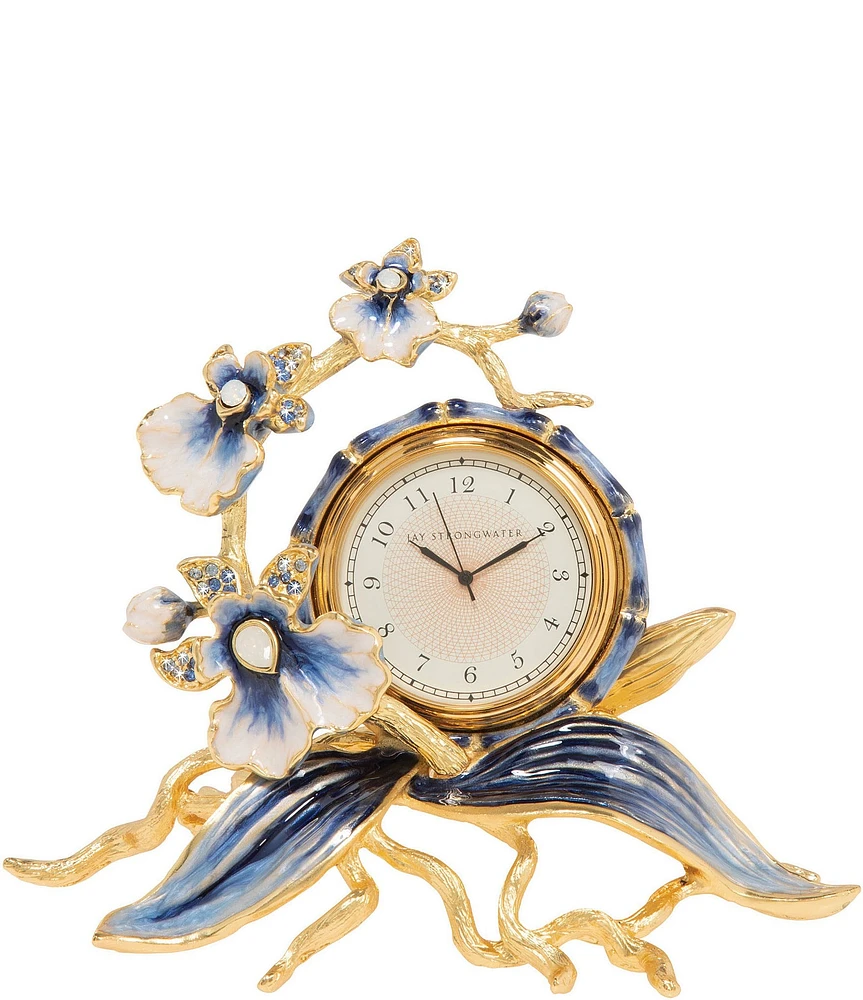 Jay Strongwater Inspired Tara Orchid Delft Garden Table Top Clock