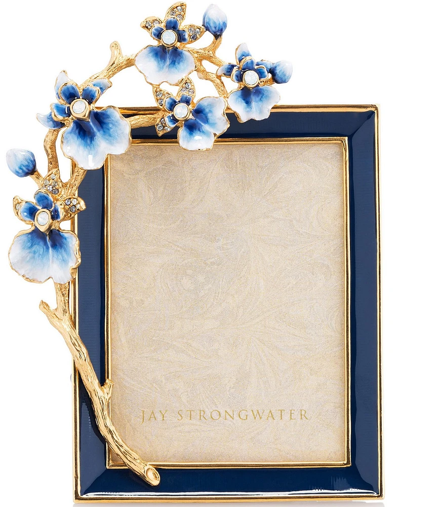Jay Strongwater Kelsey Orchid Delft Garden Blue Photo Frame