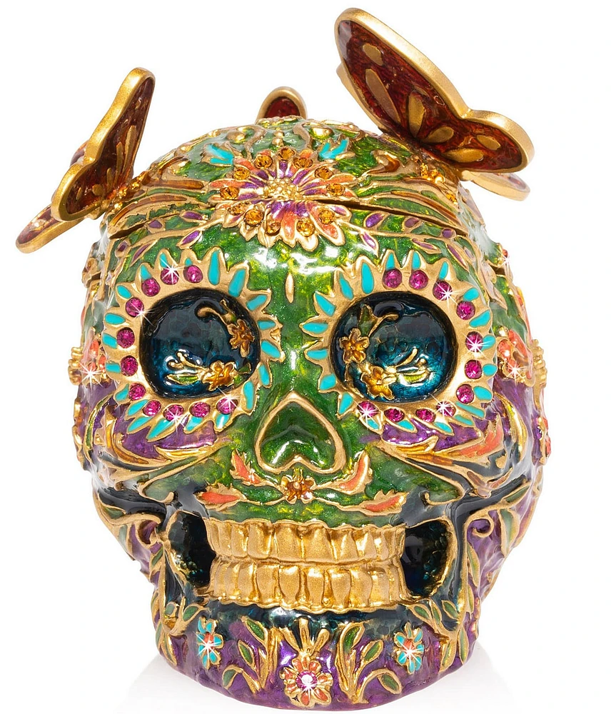 Jay Strongwater Rivera Skull with Butterflies Covered Metal Trinket Box