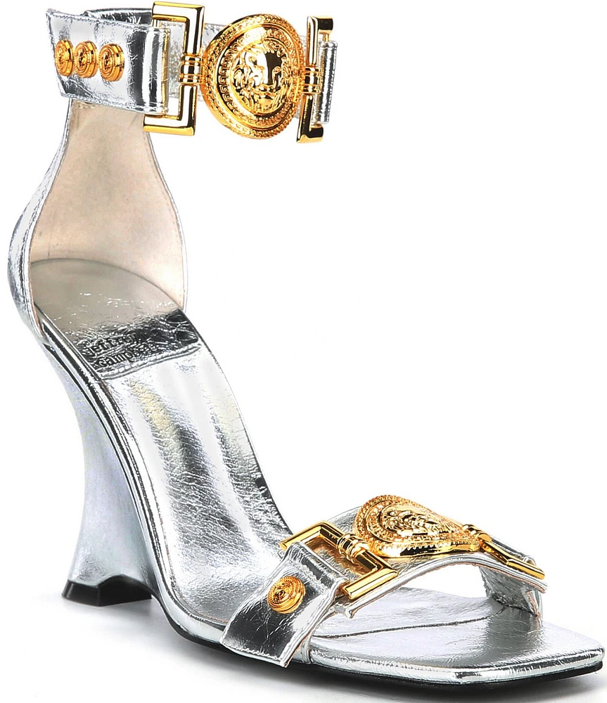Jeffrey Campbell Leonite Metallic Lion Hardware Sculpted Wedge Sandals