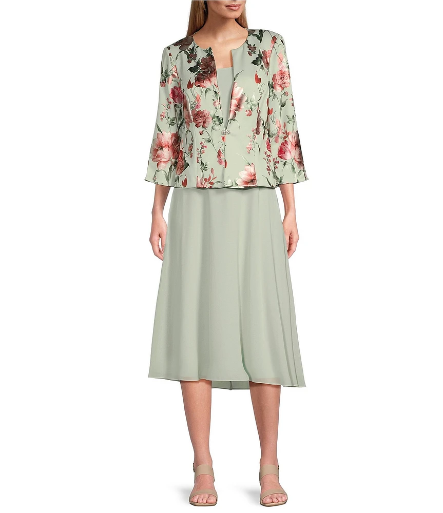 Jessica Howard Floral Print Chiffon Jacket Midi Dress
