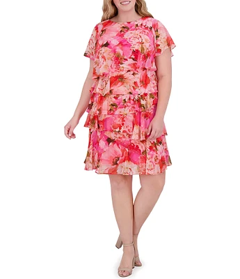 Jessica Howard Plus Size Tiered Floral Print Dress