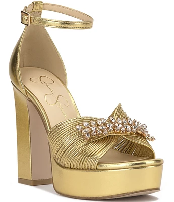 Jessica Simpson Anissia Metallic Jewel Embellished Ornament Platform Dress Sandals