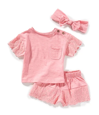 Jessica Simpson Baby Girls Scalloped Eyelet & Matching Headband Set