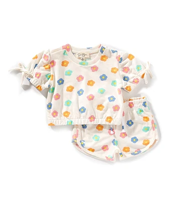Jessica Simpson Baby Girls Short-Sleeve Flower-Printed French Terry Top & Matching Shorts Set