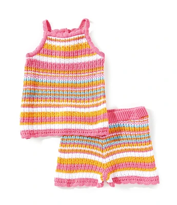Jessica Simpson Baby Girls Sleeveless Striped Crocheted Tank Top & Matching Shorts Set