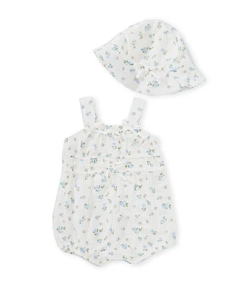 Jessica Simpson Baby Girls Ditsy Floral Print Sleeveless Romper and Hat Set