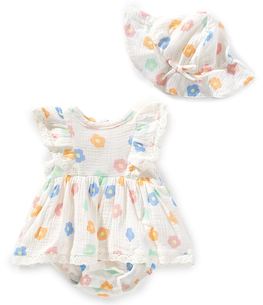 Jessica Simpson Baby Girls Flutter-Sleeve Floral/Swiss Dot Double-Face Gauze Skirted Bodysuit