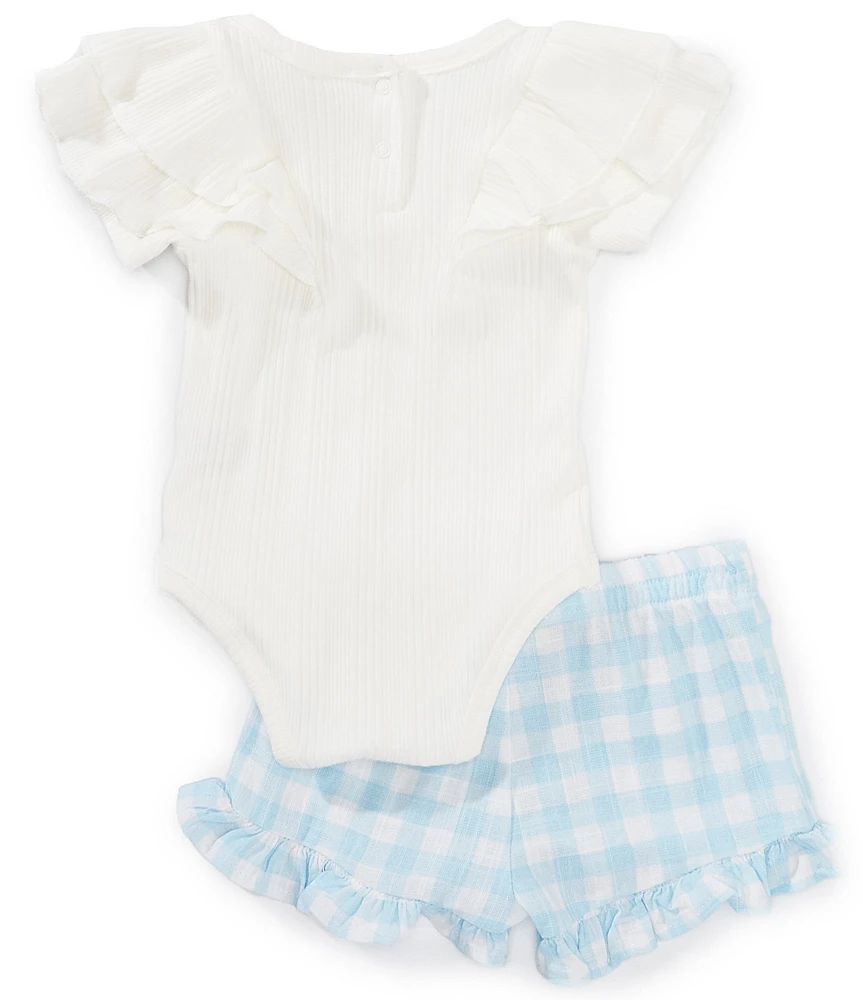 Jessica Simpson Baby Girls Layette Rib Top & Linen Checkered Short Set