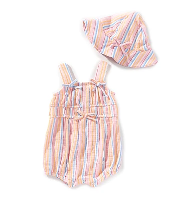 Jessica Simpson Baby Girls Stripe Print Sleeveless Romper and Hat Set