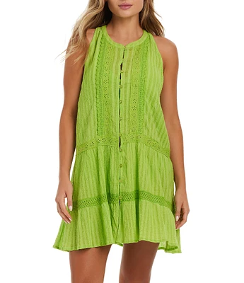 Jessica Simpson Boho Jacquard Crew Neck Swim Cover-Up Dress
