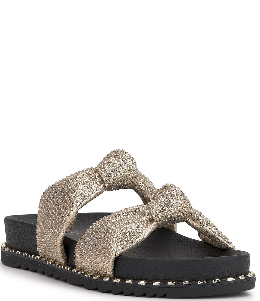 Jessica Simpson Caralyna Rhinestone Banded Knot Studded Slide Sandals
