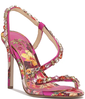 Jessica Simpson Jaycin Floral Jewel Embellished Asymmetrical Dress Sandals