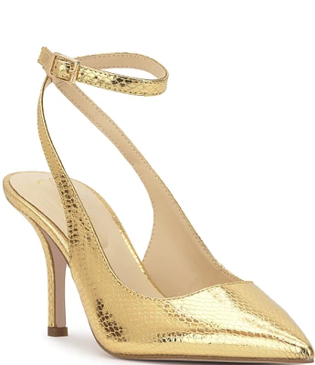 Jessica Simpson Miriale Metallic Embossed Slingback Ankle Strap Pumps