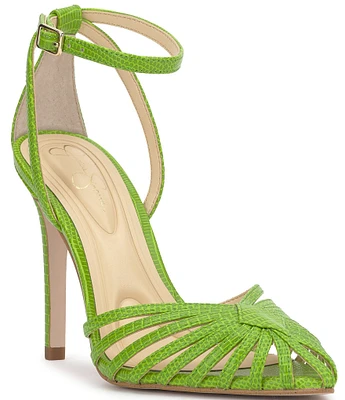 Jessica Simpson Paveri Lizard Embossed Strappy Caged Ankle Strap Pumps