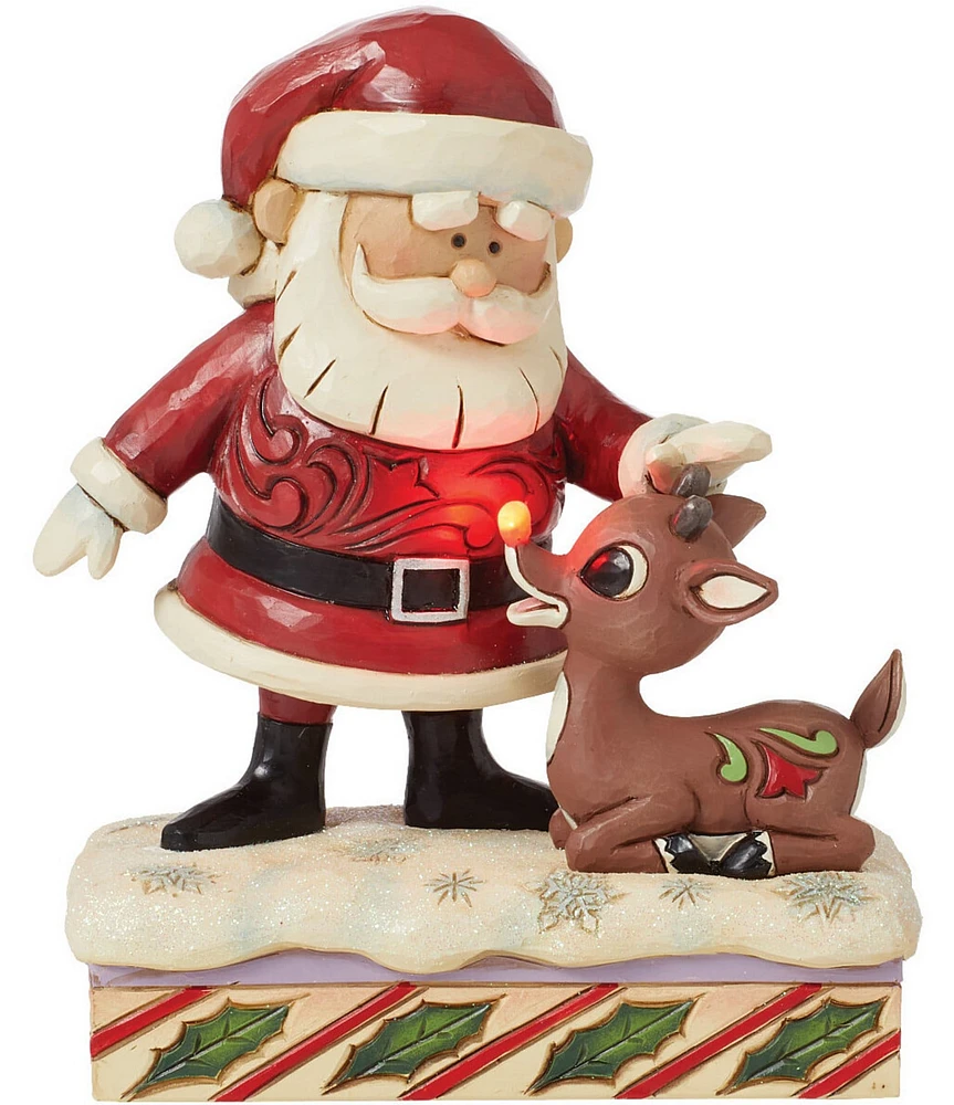 Jim Shore Rudolph Traditions Collection LED -Lighting Santa Petting Rudolph Figurine