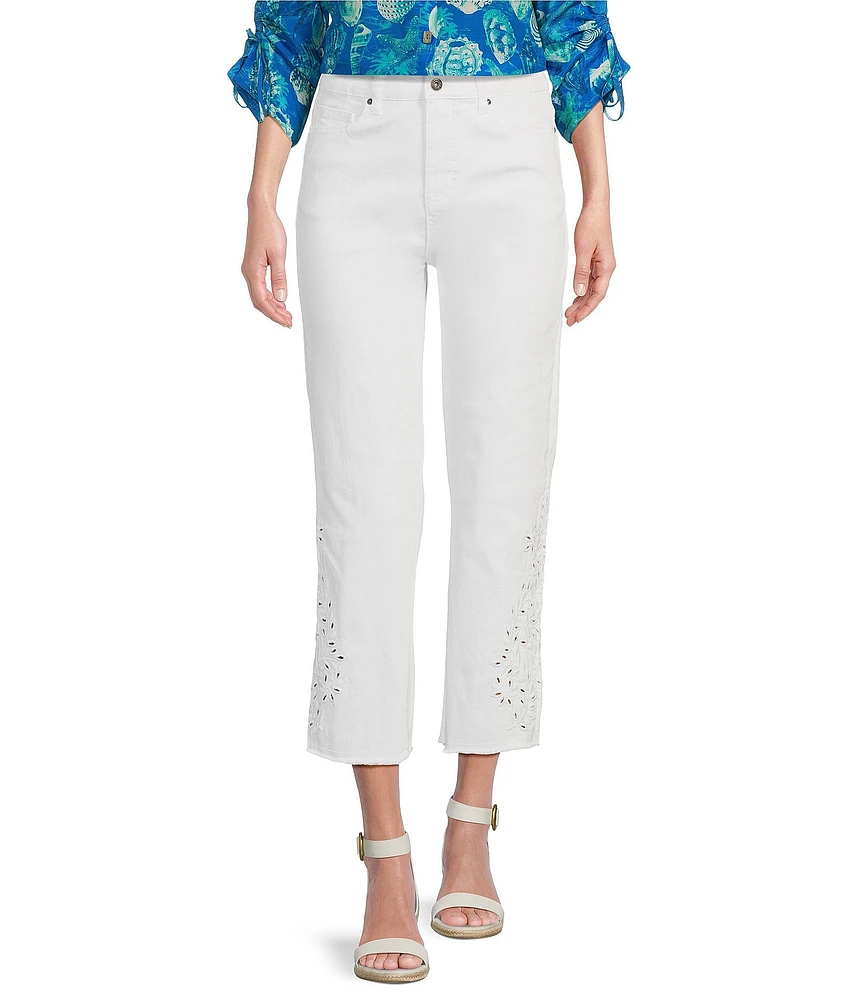 John Mark Embroidered Eyelet 5-Pocket Skinny Leg Ankle Pants