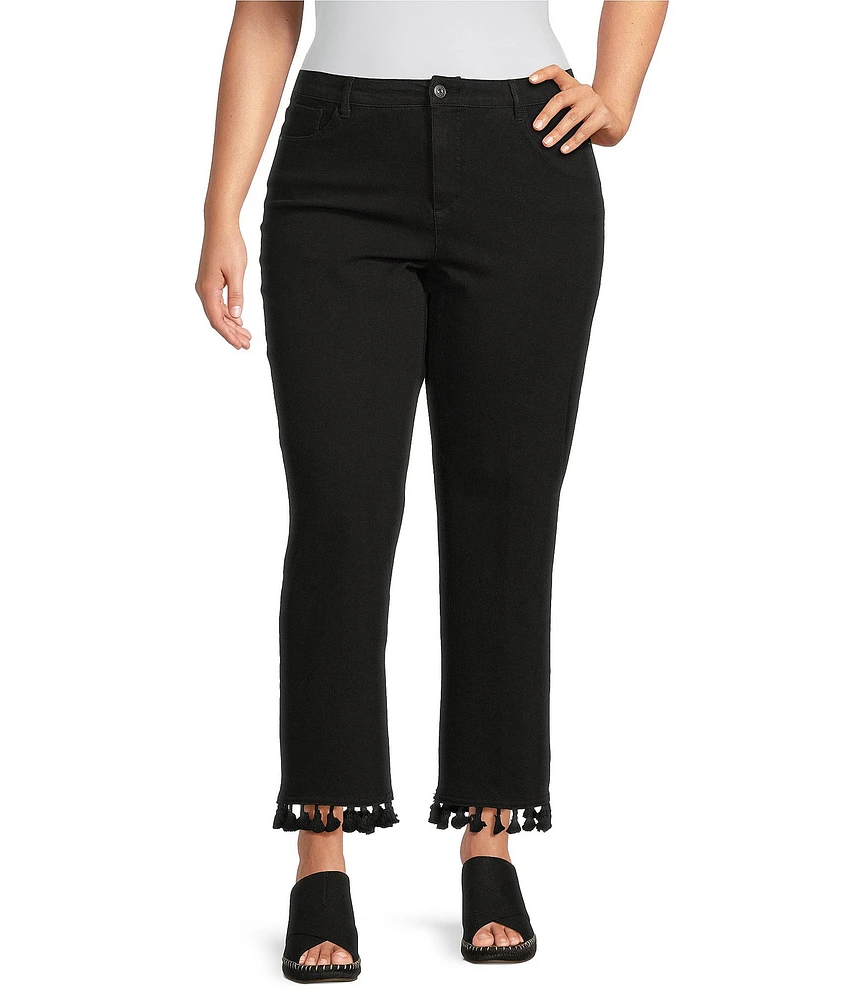 John Mark Plus Size Tassel Trim Hem Ankle Pants