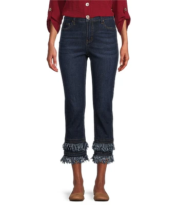 John Mark Straight Leg 5-Pocket Fringe Hem Crop Jeans