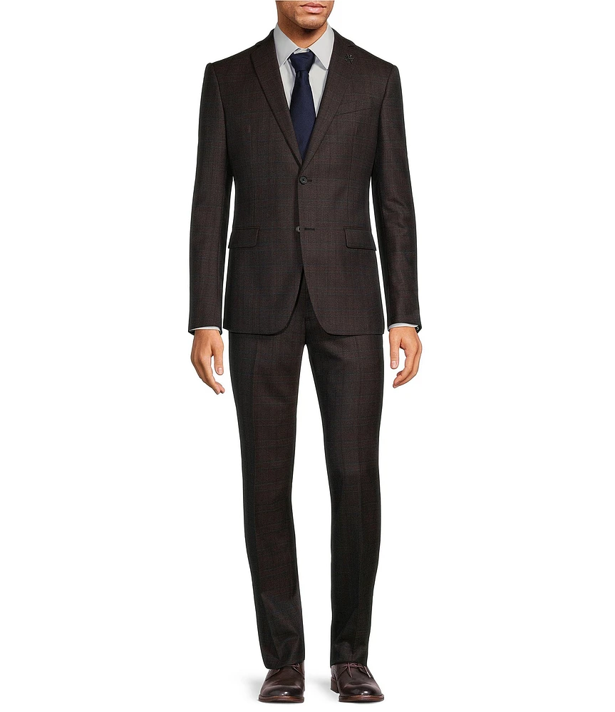 John Varvatos Slim Fit Flat Front Plaid Print 2-Piece Suit