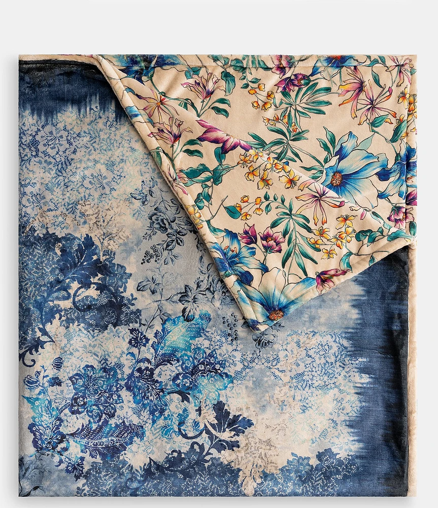 JOHNNY WAS Laurel Canyon Demin Lace Reversible Cozy Blanket