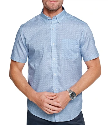 Johnston & Murphy Airplane Grid Print Short Sleeve Woven Shirt