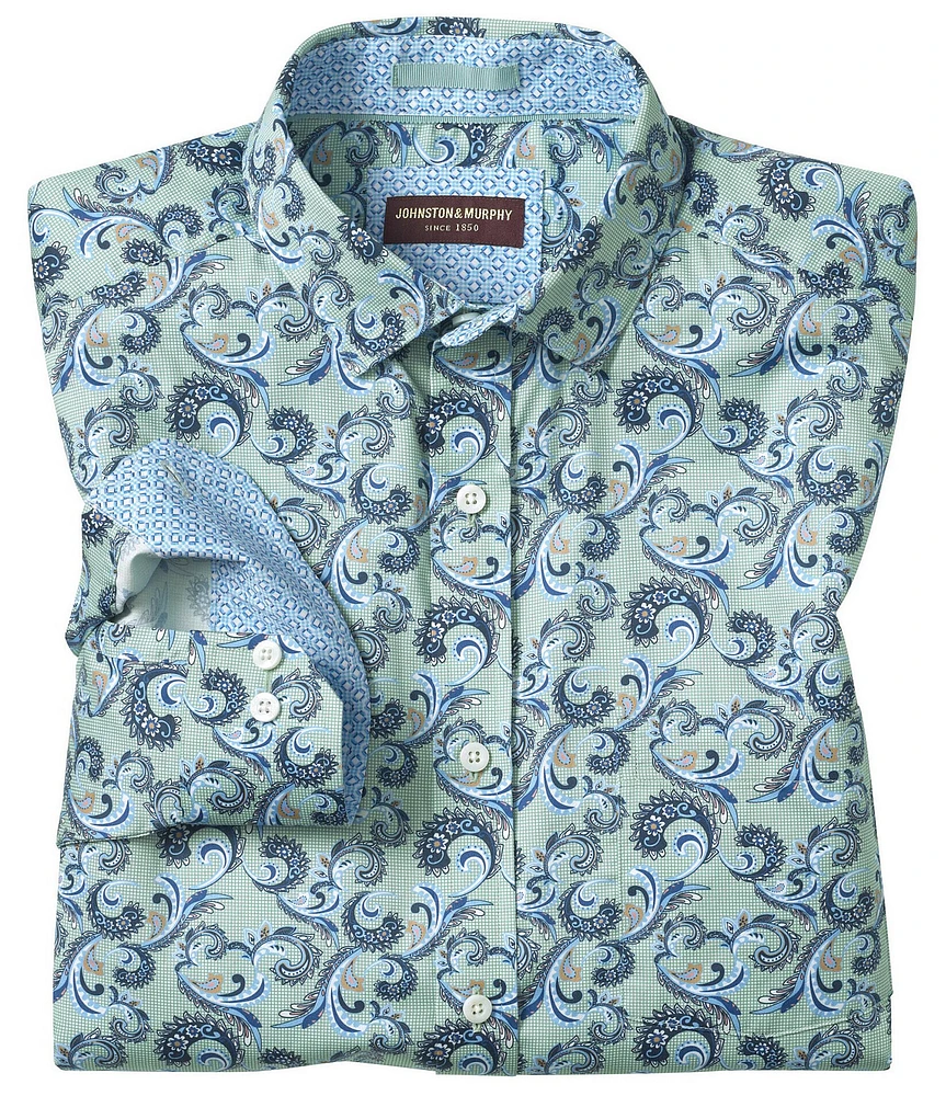 Johnston & Murphy Checkered Paisley Long Sleeve Woven Shirt