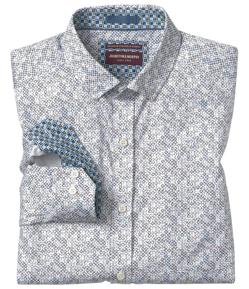 Johnston & Murphy Circle Grid Print Long Sleeve Woven Shirt
