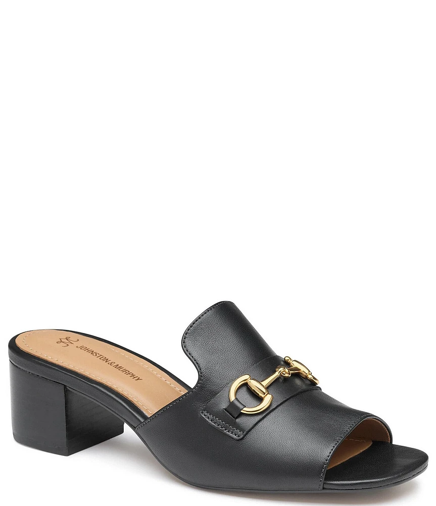 Johnston & Murphy Edith Leather Bit Buckle Slide Sandals