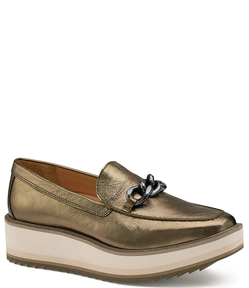 Johnston & Murphy Gracelyn Metallic Chain Hardware Platform Loafers