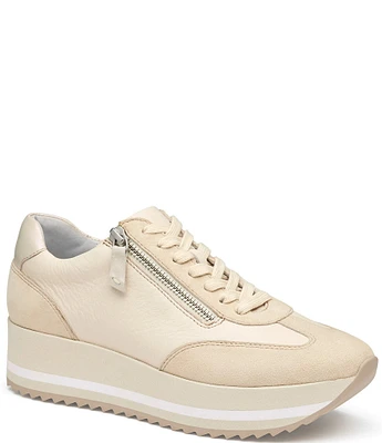 Johnston & Murphy Gracie Leather and Suede Side Zip Platform Sneakers