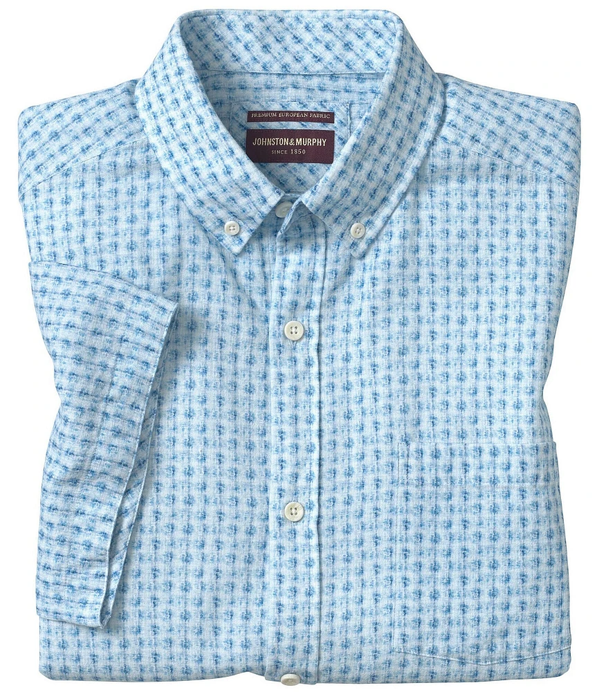 Johnston & Murphy Illusion Print Short Sleeve Linen Blend Woven Shirt