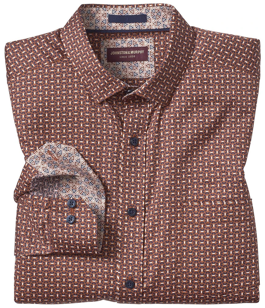 Johnston & Murphy Sateen Linked Ovals Print Long Sleeve Woven Shirt