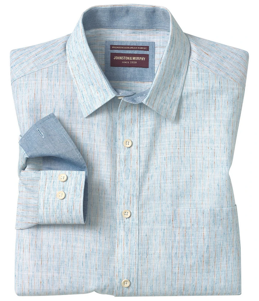 Johnston & Murphy Stripe Slub Linen Blend Long Sleeve Woven Shirt