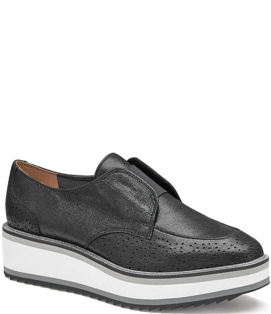 Johnston & Murphy Women's Gracelyn Soft Metallic Suede Perforated Detail Platform Oxfords