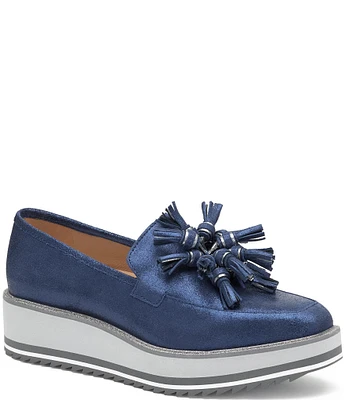 Johnston & Murphy Women's Gracelyn Tassel Leather Platform Wedge Loafers