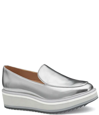 Johnston & Murphy Women's Gracelyn Leather Venetian Platform Wedge Loafers