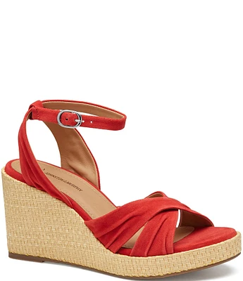 Johnston & Murphy Women's Marcia Suede Cross-Band Espadrille Platform Wedge Sandals