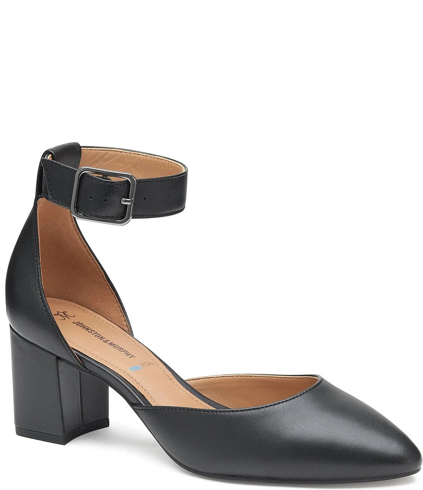 Johnston & Murphy Vicki Leather Ankle Strap Block Heel Pumps