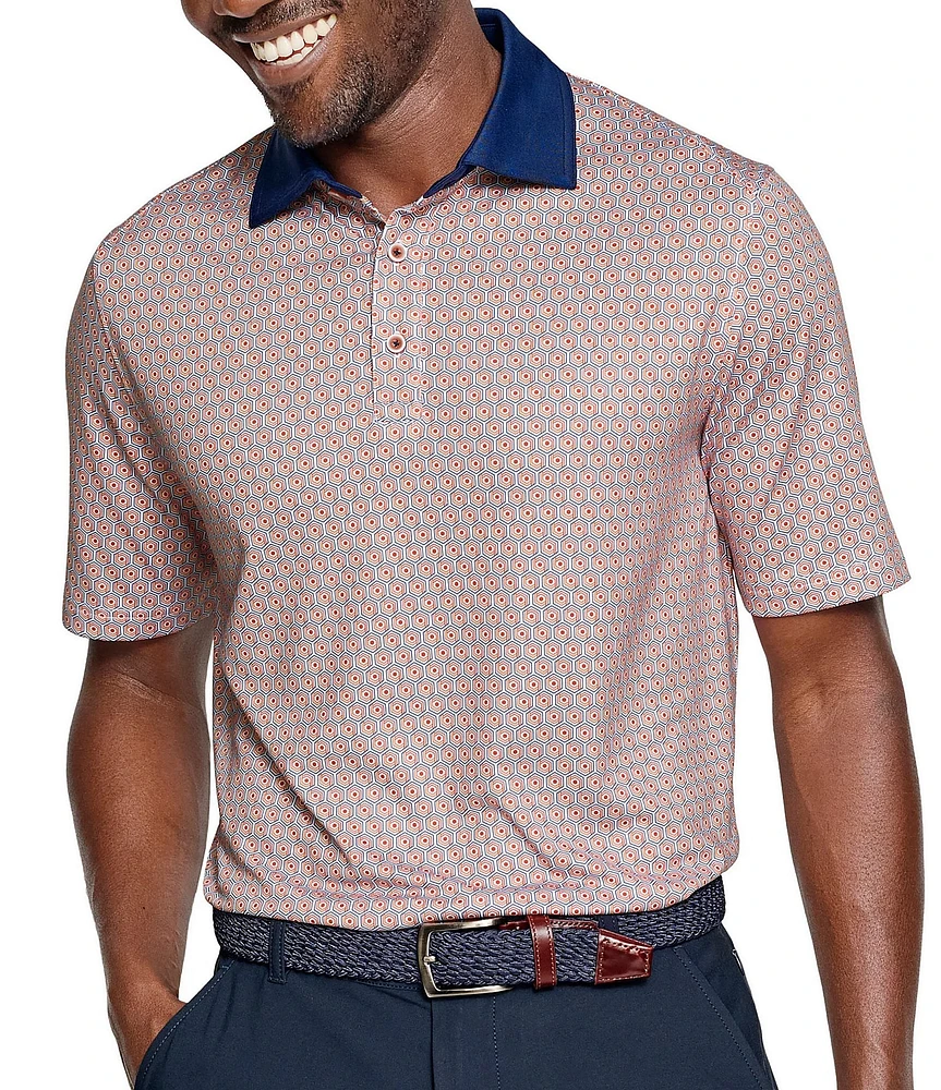 Johnston & Murphy XC4 Cool Degree Solid Collar Hexagon Dot Short Sleeve Polo Shirt