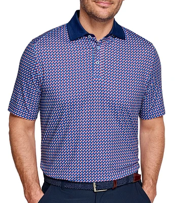 Johnston & Murphy XC4 Cool Degree Solid Collar Slanted Oval Print Short Sleeve Polo Shirt